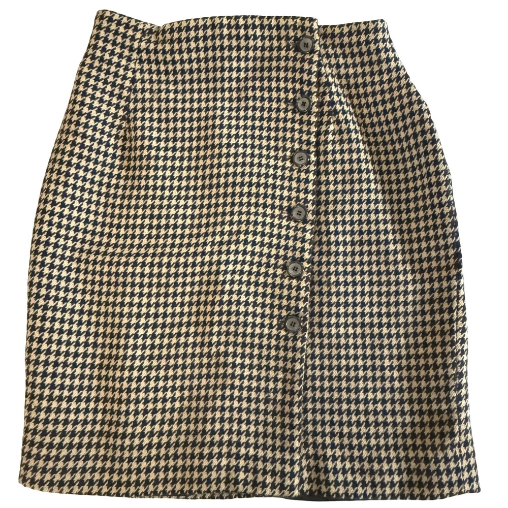 Evan Picone Houndstooth Button‎ Front Knee Length Skirt Women Size 16